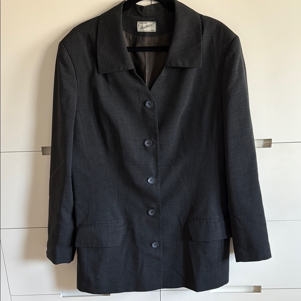 Charcoal Wool Blend Suit Jacket with Notched Lapels